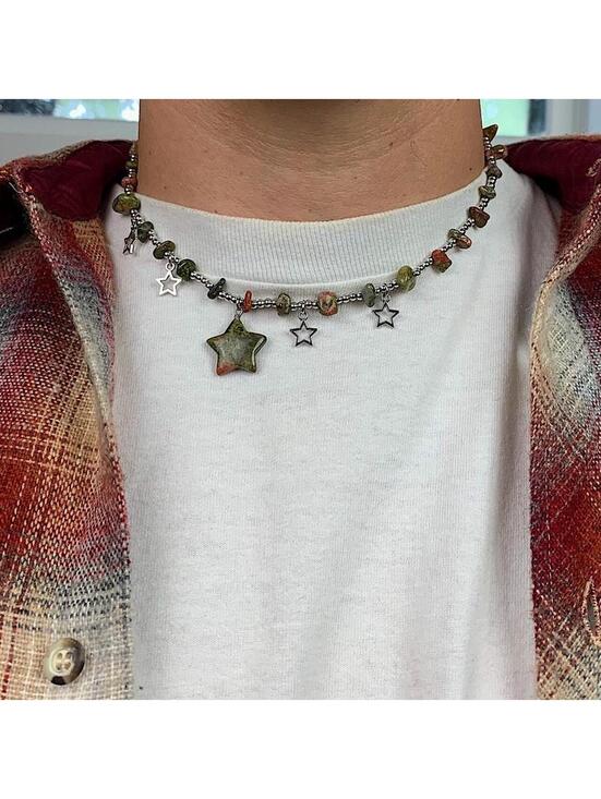 Jewelry - Y2k 2000s style Earth Tone Star Rock Silver Beaded Pendant Necklace. Chain is